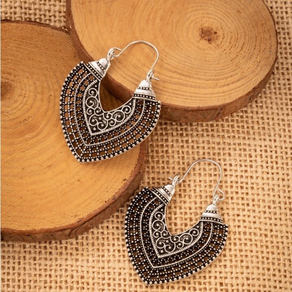 New Bohemian Summer Beach Cut Out Vintage Style Ethnic Drop Hoop Earrings - Picture 9 of 14